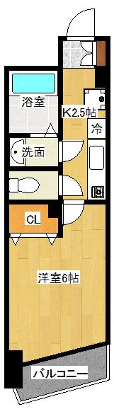 エルミタージュ安芸(ワンルーム/6階)の間取り写真