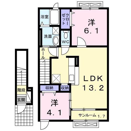 サンク・ラフィーユI(2LDK/2階)の間取り写真