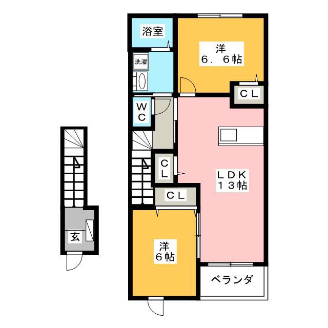 アンジェロゼ A(2LDK/2階)の間取り写真