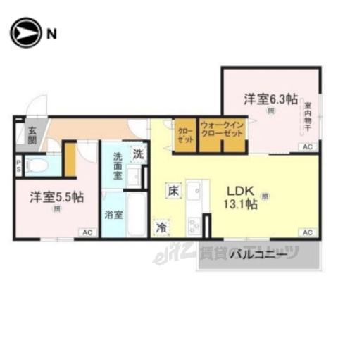 RETOLIA小綱(2LDK/1階)の間取り写真