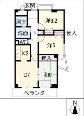 ラフィネ野並(3DK/2階)の間取り写真