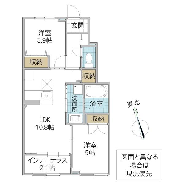 LAKE HILLA棟(2LDK/1階)の間取り写真