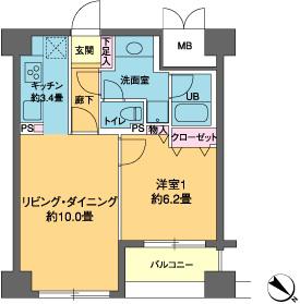 カスタリア茅場町(1LDK/2階)の間取り写真