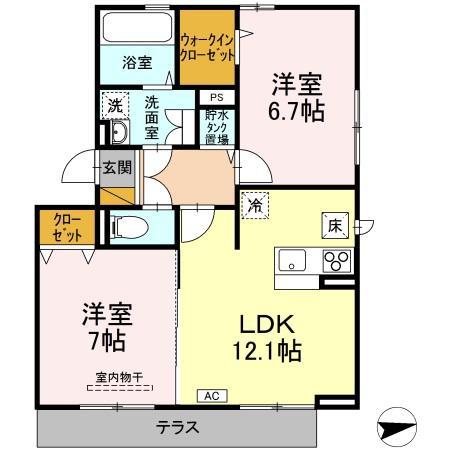 ルーエB(2LDK/2階)の間取り写真