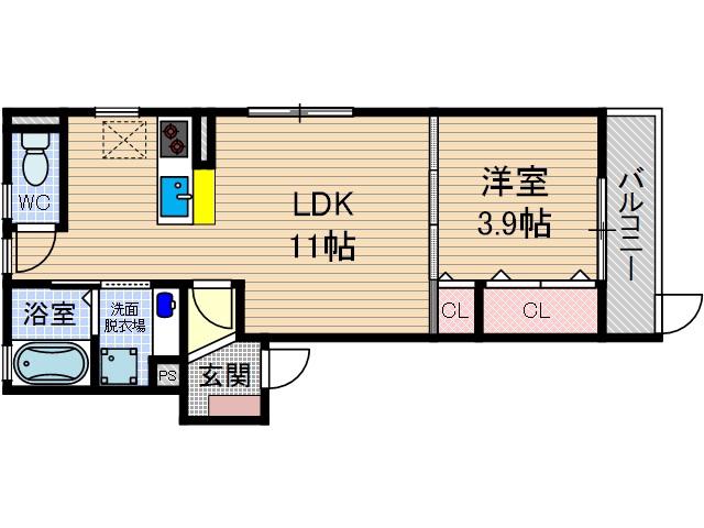 クレッシェンド3(1LDK/3階)の間取り写真