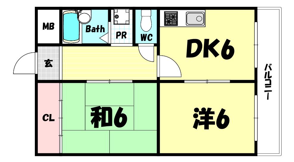 グランディアルネッサンス野崎通(2DK/2階)の間取り写真