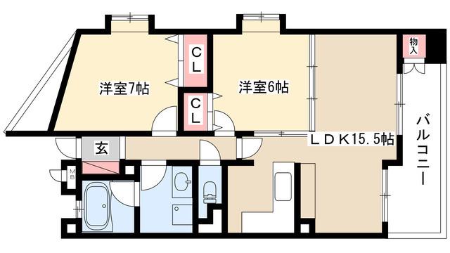 ウイステリア妙音通(2LDK/6階)の間取り写真