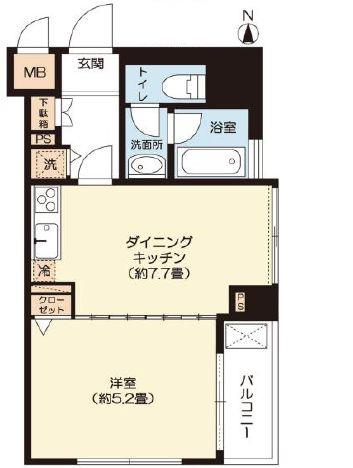 デュオ・カーラ田原町(1DK/5階)の間取り写真