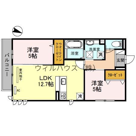 アンソレイエ B棟(2LDK/2階)の間取り写真