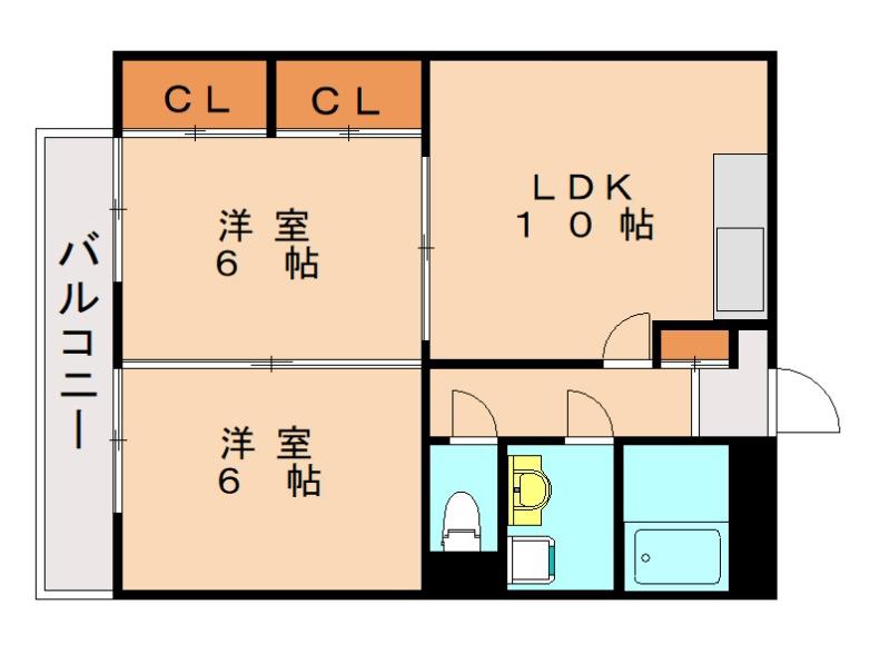 エスト千早(2LDK/3階)の間取り写真