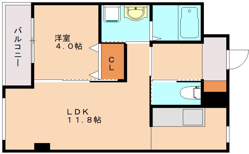 クレシア姪浜(1LDK/2階)の間取り写真