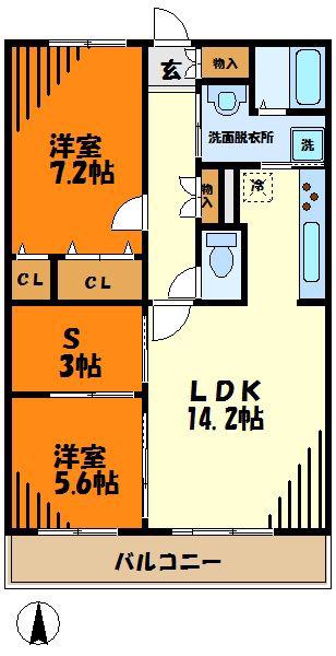 ラフィーネ港北III(2SLDK/1階)の間取り写真