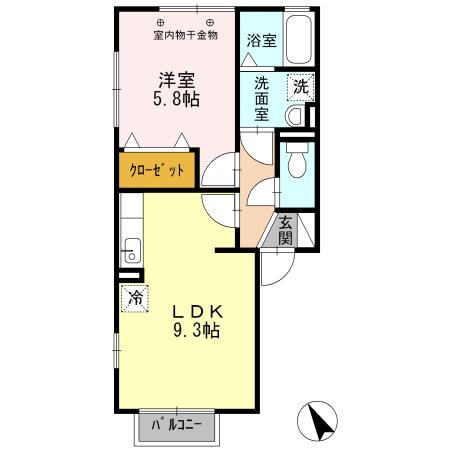 メリーカーサ(1LDK/2階)の間取り写真