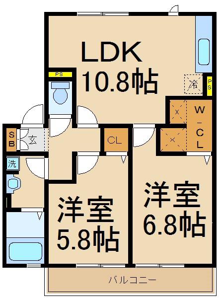 スカイピーク(2DK/1階)の間取り写真