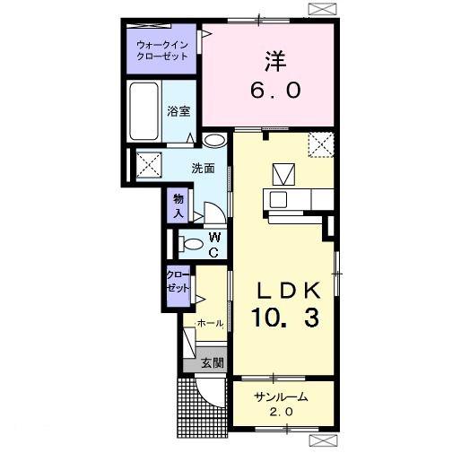 フェリーチェII(1LDK/1階)の間取り写真