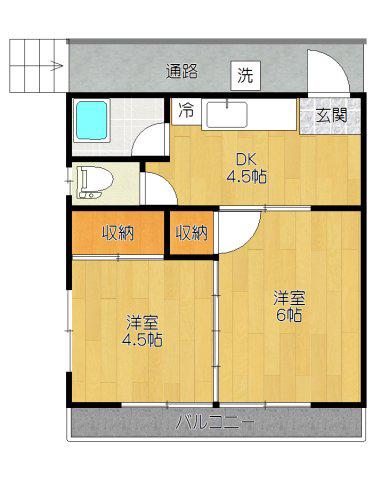 元ハイツ(2DK/2階)の間取り写真