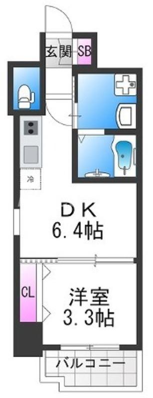 クローバープレミア長居公園東(1DK/4階)の間取り写真