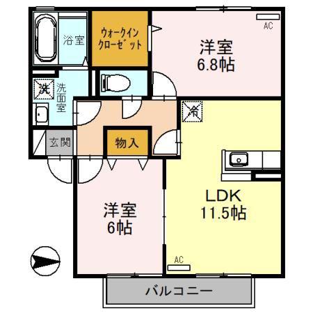 スプランデュールA棟(2LDK/2階)の間取り写真