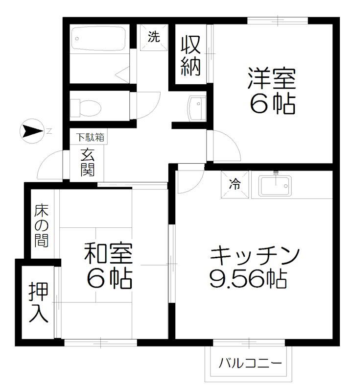 ツインコート広瀬(2LDK/2階)の間取り写真