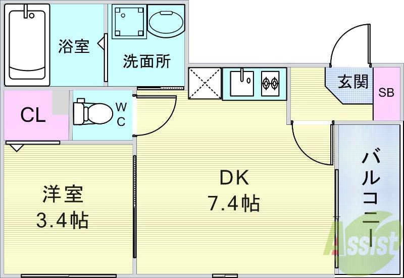 ハーモニーテラス千成町(1DK/1階)の間取り写真