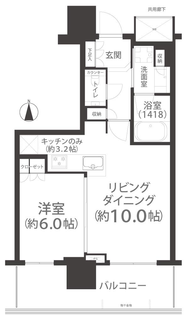 プラウドタワー岡山(1LDK/6階)の間取り写真