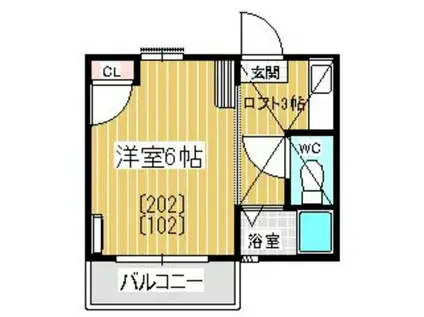 セーヌ千早II(ワンルーム/2階)の間取り写真