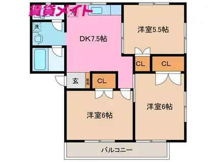 ドリームハイツ A(3DK/2階)の間取り写真