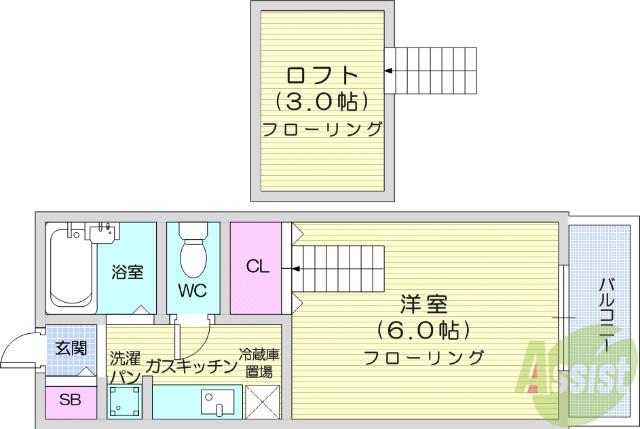 サンパレス東仙台(1K/2階)の間取り写真