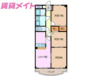 ハッピー2000稲場(3LDK/3階)の間取り写真