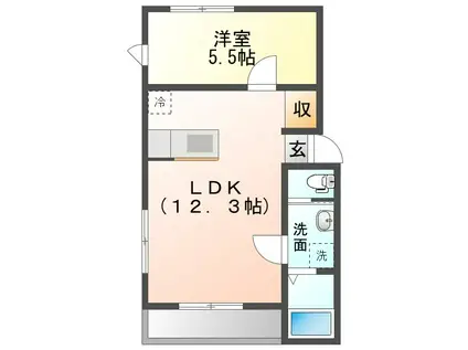 LA TOUR NET.SIX(1LDK/1階)の間取り写真