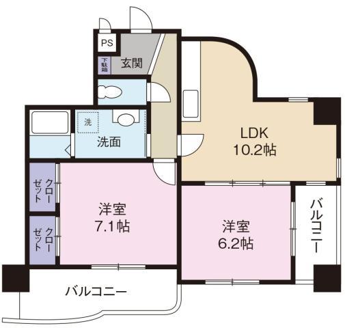 ウイルコート花岡(2LDK/5階)の間取り写真