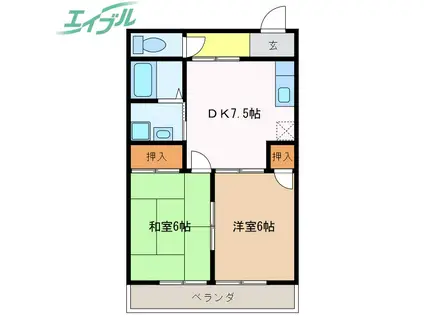 ハイツとちむら(2DK/2階)の間取り写真