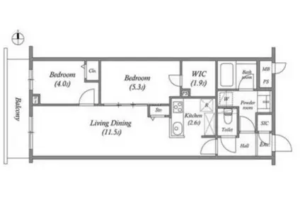 プライムガーデン若木(2LDK/4階)の間取り写真