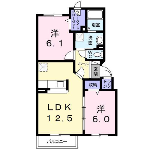 ブリューテ(2LDK/2階)の間取り写真