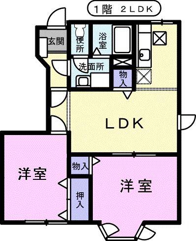 エクセル谷川A(2LDK/1階)の間取り写真