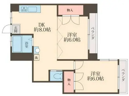 秋山ビル(2DK/6階)の間取り写真