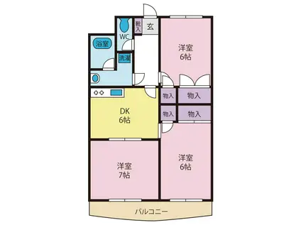 リバーシティII(3DK/1階)の間取り写真