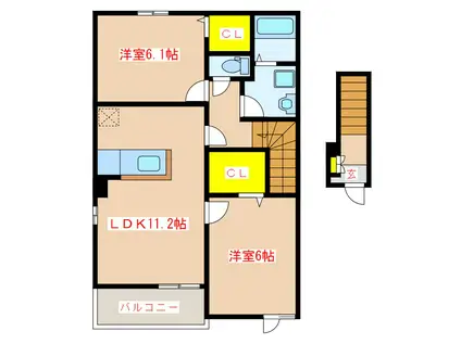カーサ フェリーチェIV(2LDK/2階)の間取り写真