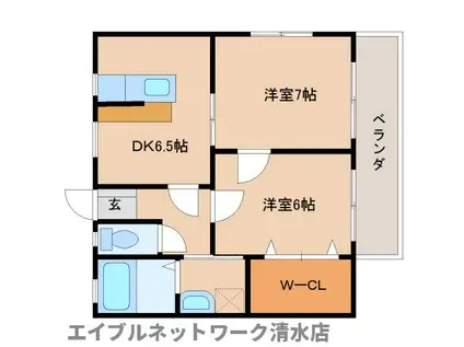JR東海道本線 興津駅 徒歩7分 2階建 築22年(2DK/1階)の間取り写真