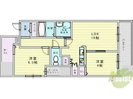 GATECOURT HIGASHIMIKUNI(2LDK/8階)の間取り写真