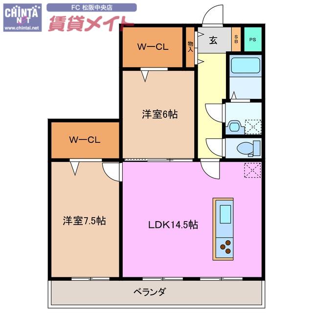 ル・クール(2LDK/4階)の間取り写真