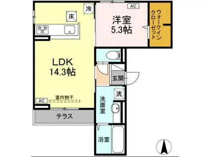 セレスティア開成A・B(1LDK/1階)の間取り写真