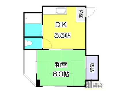 山田ビル(1DK/2階)の間取り写真