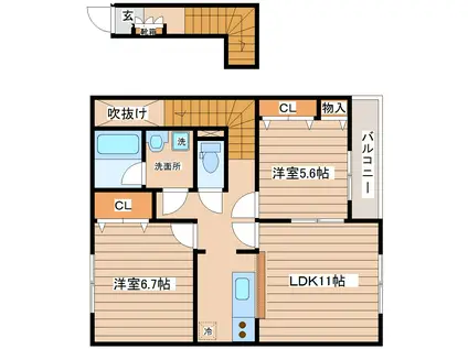 SKY WIND I(2LDK/2階)の間取り写真