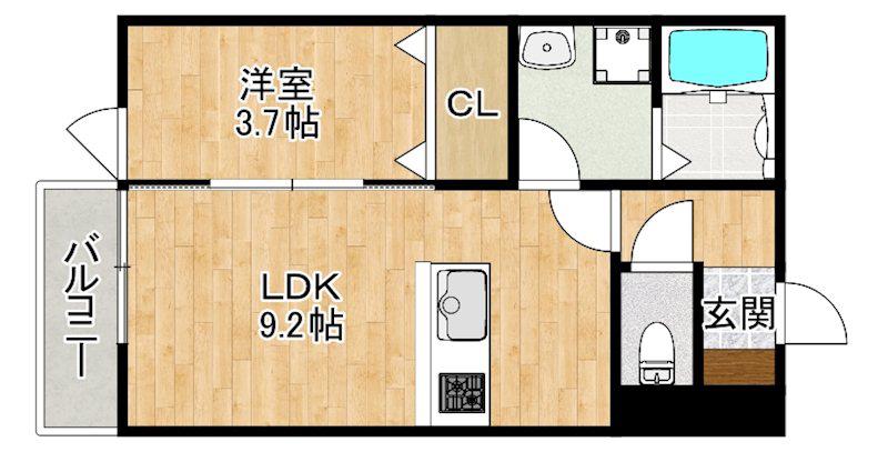 アシスト久留米西町(1LDK/3階)の間取り写真
