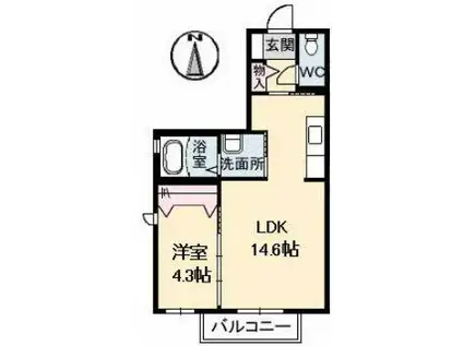 クレセントハイムA棟(1LDK/2階)の間取り写真
