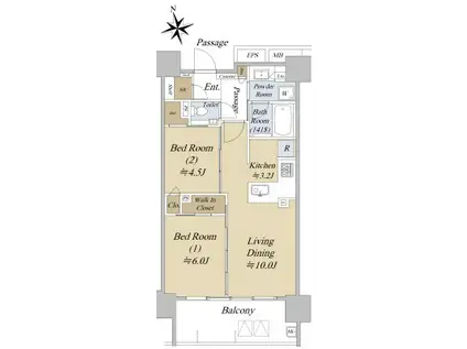 アクシルコート早稲田(2LDK/3階)の間取り写真