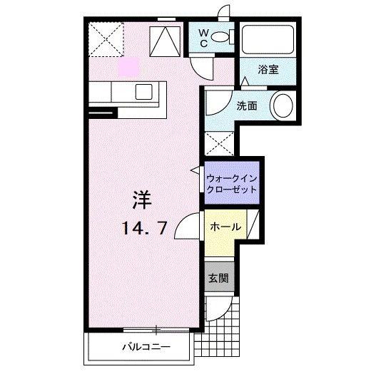 サウス ヒルズ I(ワンルーム/1階)の間取り写真