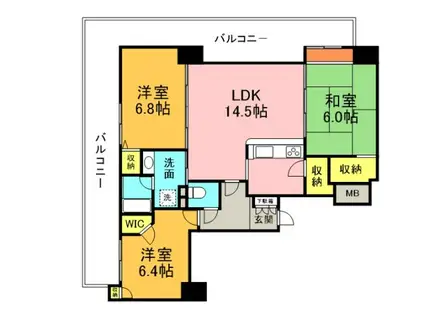 GLUCK西十日市(3LDK/8階)の間取り写真