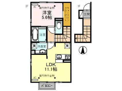 メディオカーサY(1LDK/2階)の間取り写真